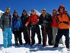 10 15 Climbing Sherpa Palde, Pemba Rinjii, Pal Dorje, Jerome Ryan, Guide Gyan Tamang, Tenzing, Pasang On Glacier To West Col With Makalu Behind